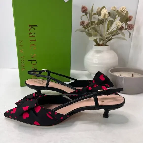 Kate Spade Daxton Heart Kitten Heel Slingback Black/Red Women 7.5M NWB Valentine - Picture 7 of 11